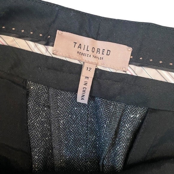 Rebecca Taylor Womens 12 Tailored Trouser Pant Charcoal Gray Herringbone Pleated - Picture 3 of 15